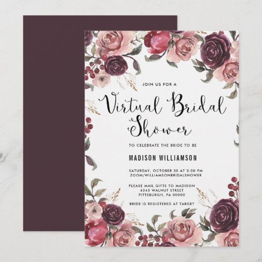 Boho Waterverf Herfst Floral Virtual Vrijgezellenf Kaart (Voorkant / Achterkant)