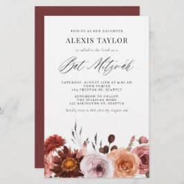 Boho Waterverf Herfst Flower Bat Mitzvah Invitatio