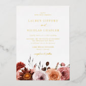 Boho Waterverf herfst flower Garland Fall Wedding Folie Uitnodiging (Voorkant)