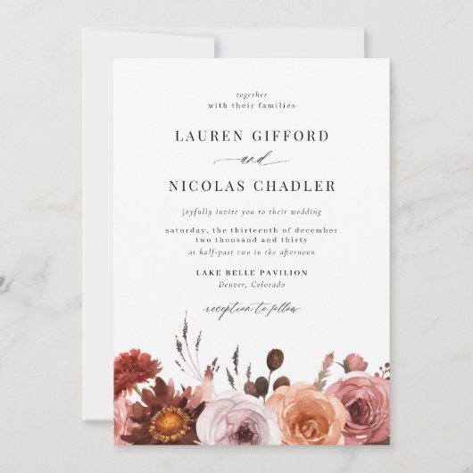 Boho Waterverf herfst flower Garland Fall Wedding Kaart (Voorkant)