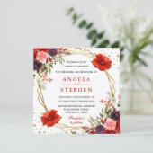 Boho Waterverf Herfst Flowers Gold Lijst Wedding Kaart (Staand voorkant)