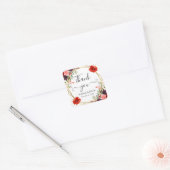 Boho Waterverf Herfst Flowers Gold Lijst Wedding Vierkante Sticker (Envelop)