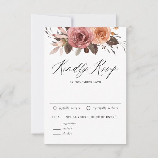 Boho Waterverf Herfst Flowers Wedding RSVP Kaartje (Voorkant)