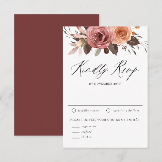 Boho Waterverf Herfst Flowers Wedding RSVP Kaartje (Voorkant / Achterkant)