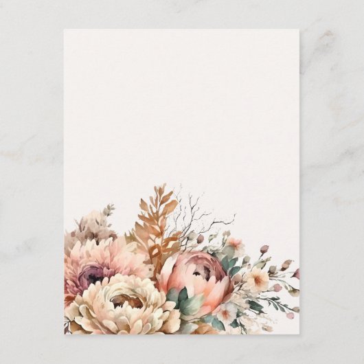 Boho Waterverf Herfst Herfst Bloemen bruiloft Deta Informatiekaartje (Achterkant)