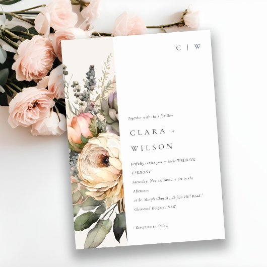 Boho Waterverf Herfst Herfst Bloemen Bunch Bruilof Kaart