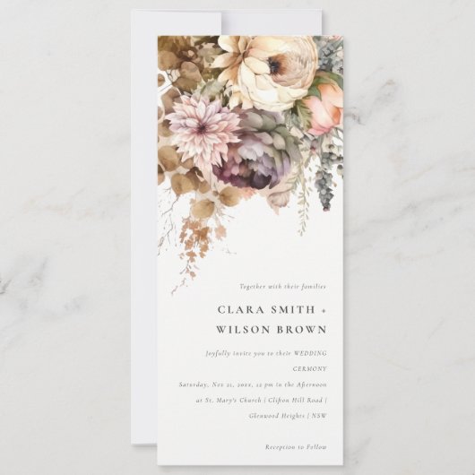 Boho Waterverf Herfst Herfst Bloemen Bunch Bruilof Kaart (Voorkant)