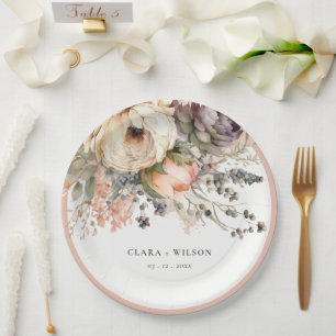 Boho Waterverf Herfst Herfst Bloemen Bunch Bruilof Papieren Bordje