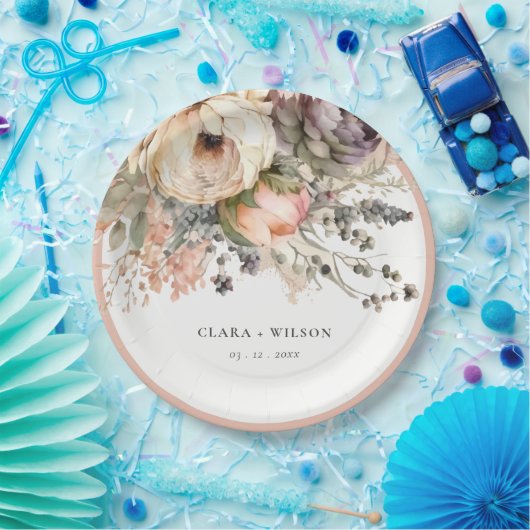 Boho Waterverf Herfst Herfst Bloemen Bunch Bruilof Papieren Bordje (Feest)