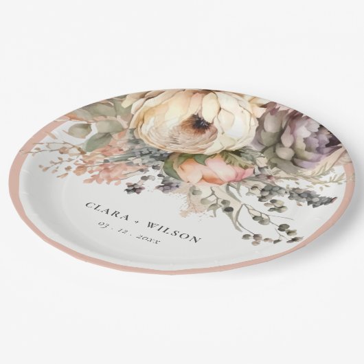 Boho Waterverf Herfst Herfst Bloemen Bunch Bruilof Papieren Bordje (Gekanteld)