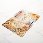 Boho Waterverf Herfst Natuur Monogram Huwelijk Folie Uitnodiging (Gedraaid)