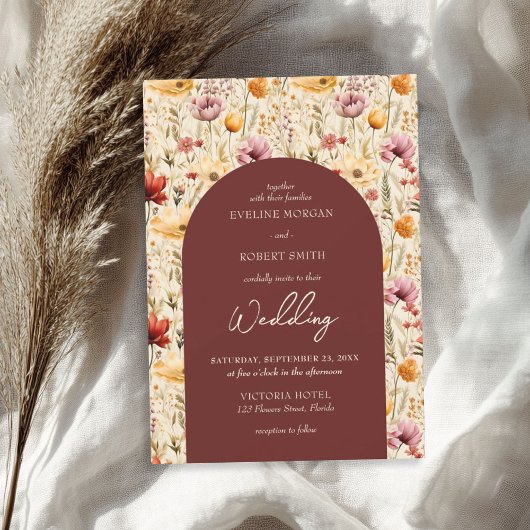 Boho waterverf herfst weide wilde bloemen kaart