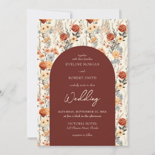 Boho waterverf herfstbloemenboog kaart (Voorkant)