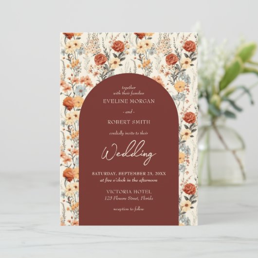 Boho waterverf herfstbloemenboog kaart (Staand voorkant)