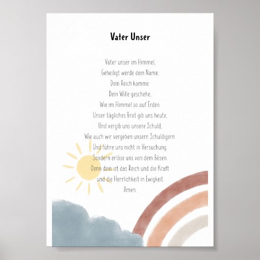 Boho waterverf het lord's prayer in Duitse druk Poster (Voorkant)