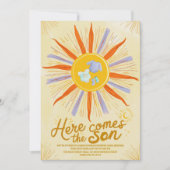 Boho Waterverf Hier komt het Baby shower van de Zo Kaart (Voorkant)