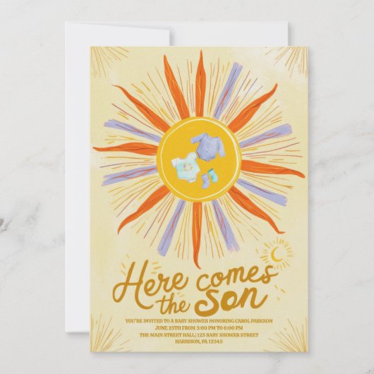 Boho Waterverf Hier komt het Baby shower van de Zo Kaart (Voorkant)