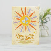 Boho Waterverf Hier komt het Baby shower van de Zo Kaart (Staand voorkant)