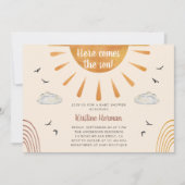 Boho Waterverf Hier komt het Baby shower van de Zo Kaart (Voorkant)