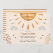 Boho Waterverf Hier komt het Baby shower van de Zo Kaart (Voorkant / Achterkant)