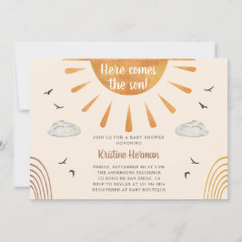 Boho Waterverf Hier komt het Baby shower van de Zo Kaart