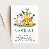 Boho Waterverf Hippo Tribal First Birthday Kaart