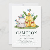 Boho Waterverf Hippo Tribal First Birthday Kaart (Voorkant)