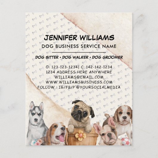 Boho Waterverf Hond Walker Huisdier Zitten Busines Flyer (Voorkant)