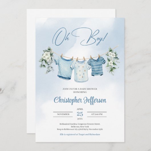 Boho Waterverf Jongen Kwekerij Kleding en Eucalypt Kaart (Voorkant / Achterkant)