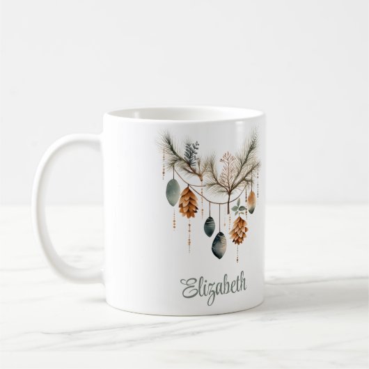 Boho Waterverf Kerst Ornament Aangepaste naam Koffiemok (Links)