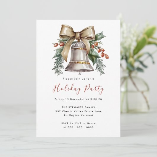 Boho Waterverf kerstbel feestje Kaart (Staand voorkant)