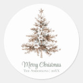 Boho Waterverf Kerstboom Familienaam Ronde Sticker (Voorkant)