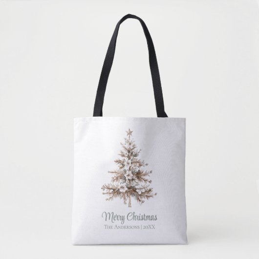 Boho Waterverf Kerstboom Familienaam Tote Bag (Voorkant)
