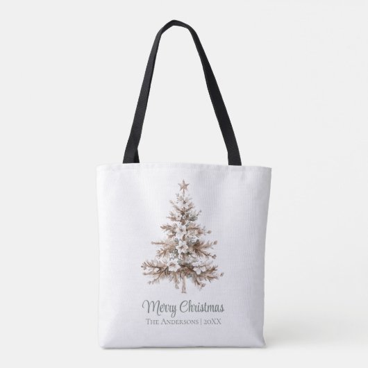 Boho Waterverf Kerstboom Familienaam Tote Bag (Achterkant)
