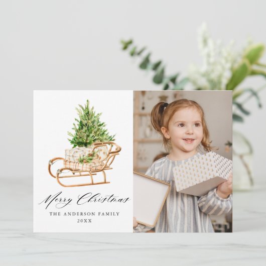 Boho Waterverf Kerstkledifoto Feestdagenkaart (Staand voorkant)