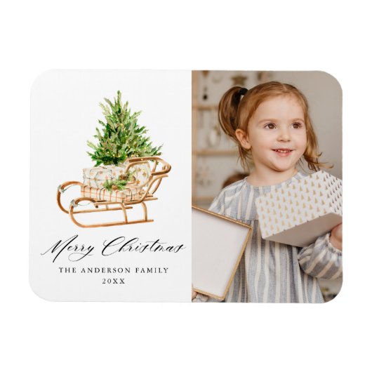 Boho Waterverf Kerstkledifoto Magneet (Horizontaal)