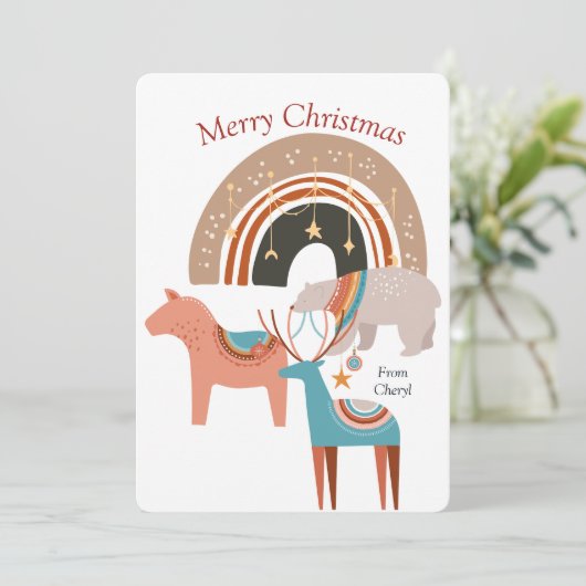 Boho Waterverf Kerstmis Kaart (Staand voorkant)