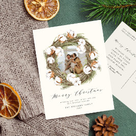Boho Waterverf Kerstmis Katoenen Krans Een Foto Feestdagenkaart