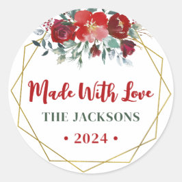 Boho Waterverf Kerstmis Wreate Familienaam Ronde Sticker