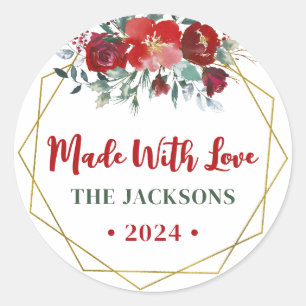 Boho Waterverf Kerstmis Wreate Familienaam Ronde Sticker