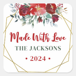 Boho Waterverf Kerstmis Wreate Familienaam Vierkante Sticker