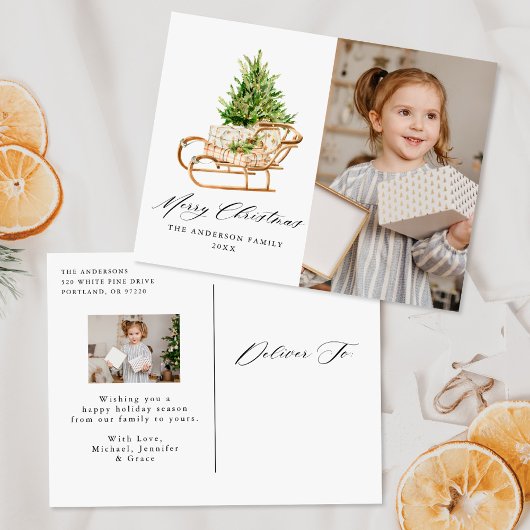 Boho Waterverf Kerstslee 2 Foto Feestdagenkaart