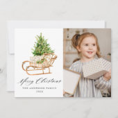 Boho Waterverf Kerstslee Foto Feestdagenkaart (Voorkant)