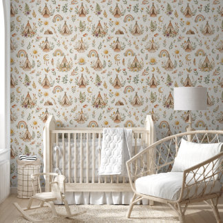 Boho Waterverf Kinderkamer Behang - Pastel Regenbo