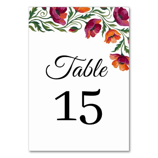 Boho Waterverf Klaproos Bloem Bruiloft Tafel Numme Kaart (Voorkant)