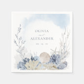 Boho Waterverf Koraal Schelpen Strand Bruiloft Servet (Voorkant)