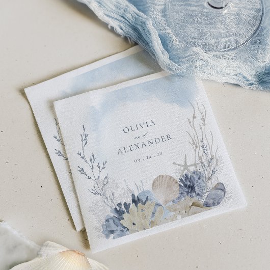 Boho Waterverf Koraal Schelpen Strand Bruiloft Servet