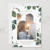 Boho Waterverf laat botanische witte foto achter Save The Date (Voorkant)