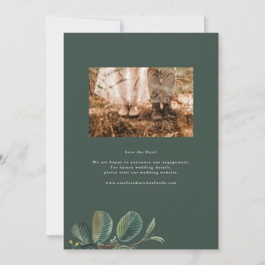 Boho Waterverf laat botanische witte foto achter Save The Date (Achterkant)