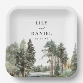 Boho Waterverf Lake Forest Woodland Wedding Papieren Bordje
